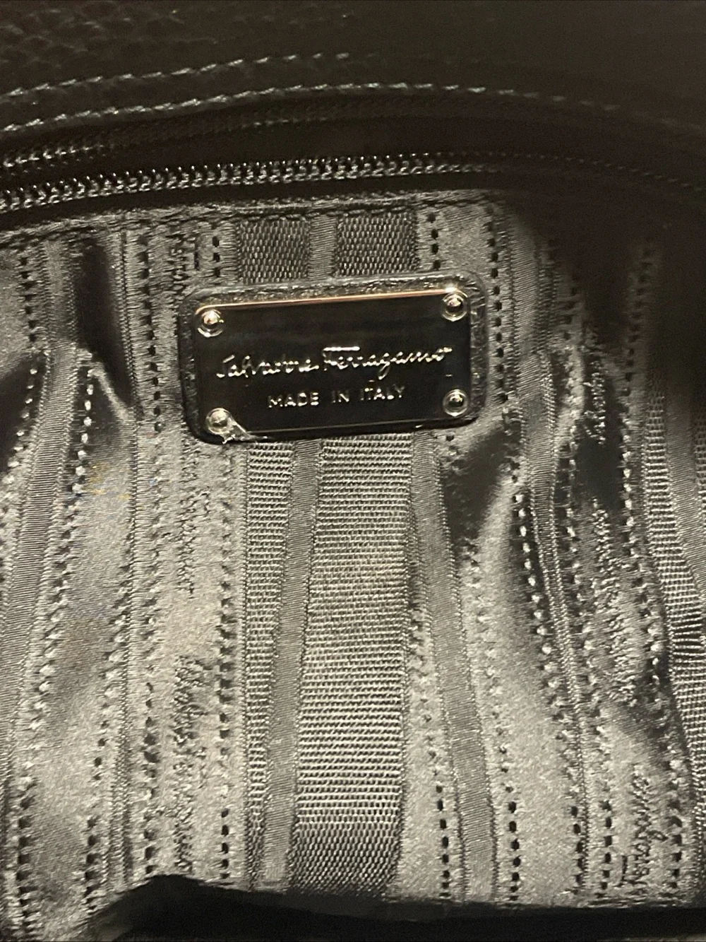 Salvatore Ferragamo Gancini Pebbled Leather Black Top Handle Handbag Authentic